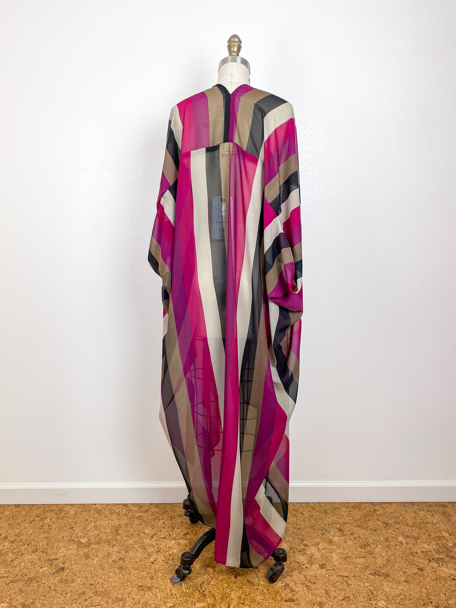 Print High Low Kimono Magenta Stripe Chiffon