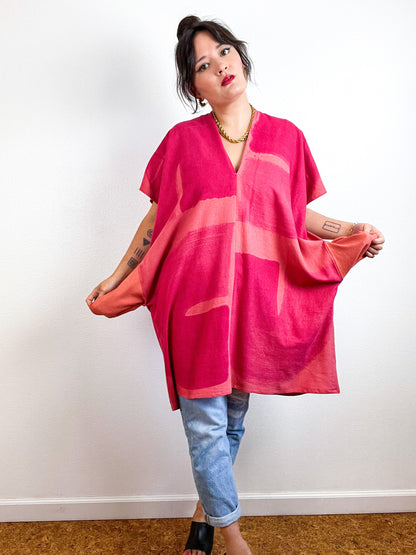 Hand-Dyed Mini Smock Dress Orange Fuchsia Brush
