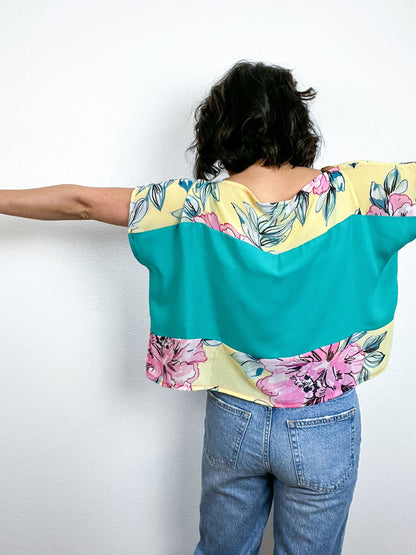 Scrappy Crop Yellow Pink Teal Floral