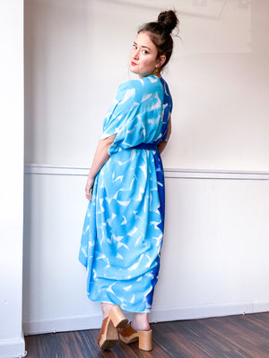 Limited Edition Hand-Dyed High Low Kimono Turquoise Royal