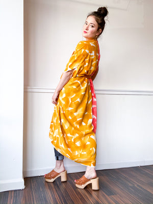 Limited Edition Hand-Dyed High Low Kimono Marigold Coral