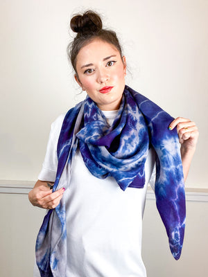 Hand-Dyed Large Square Scarf Grey Blueberry Tie