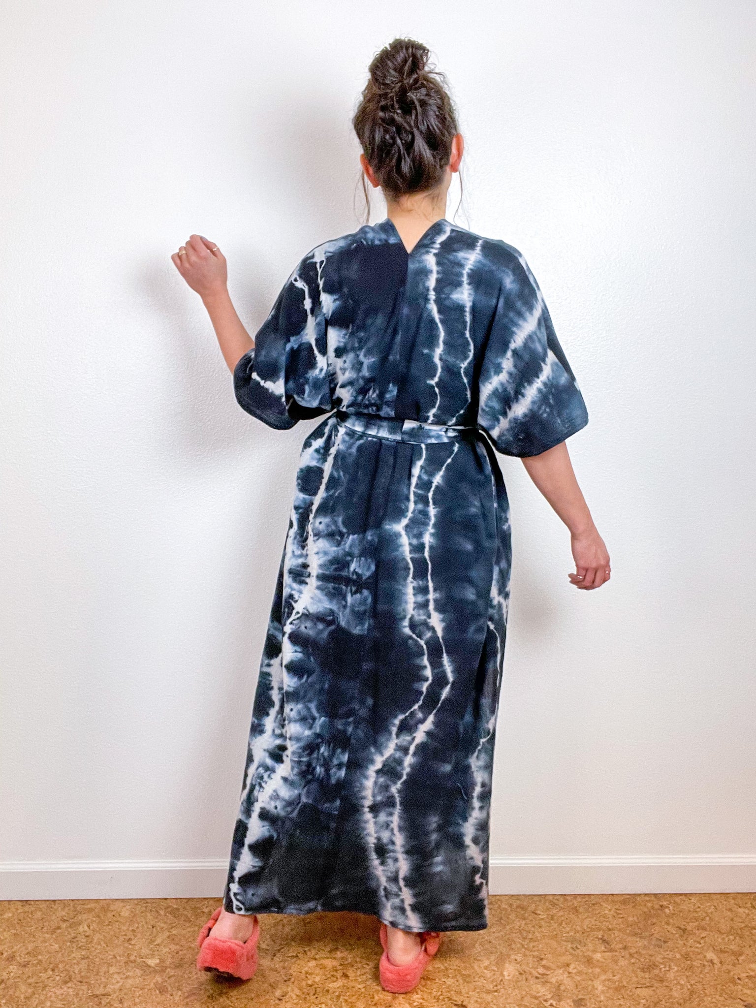 Single Gauze Duster Kimono Black Tie