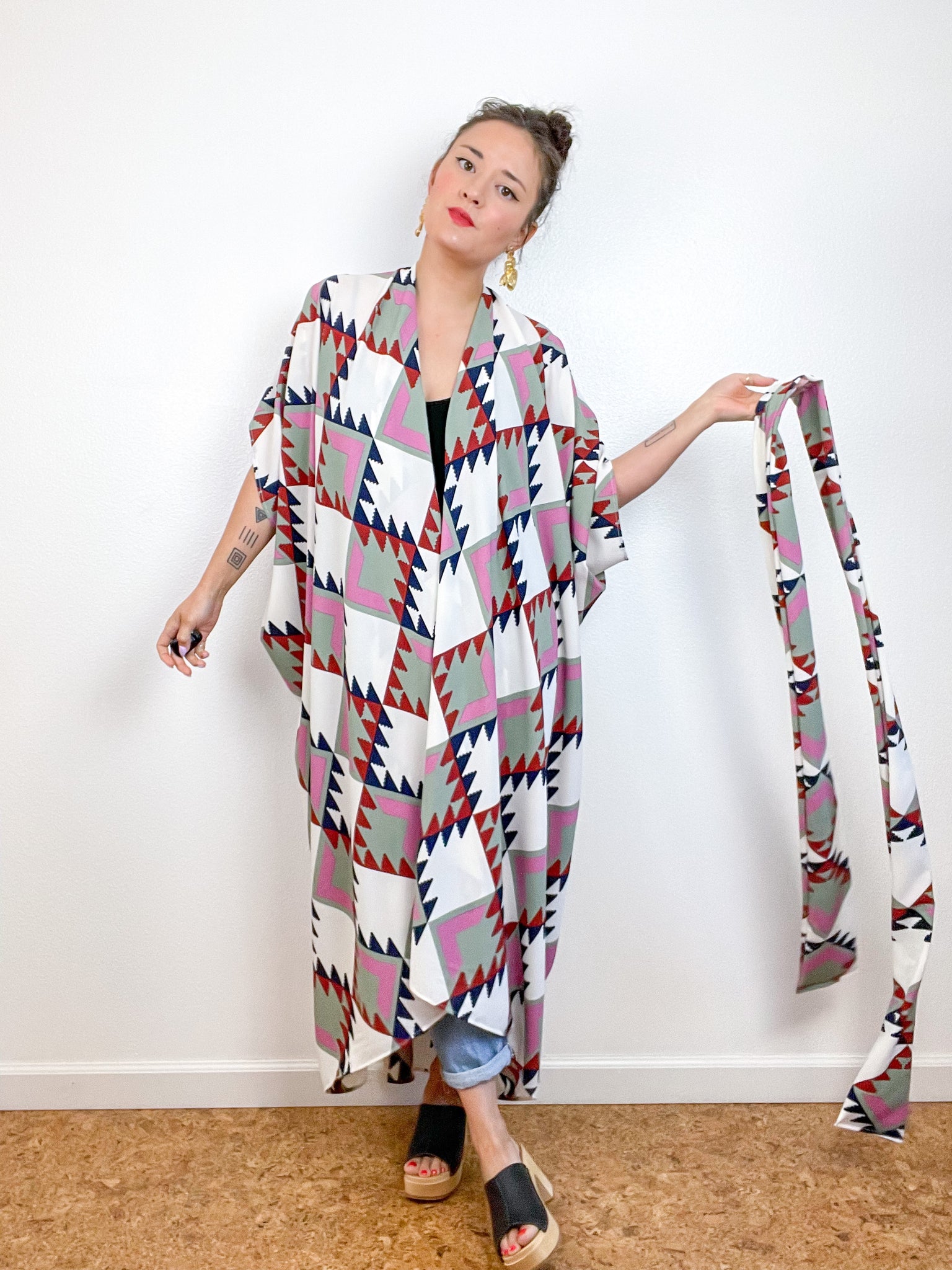 Print High Low Kimono Southwest 2 Bubble Crepe