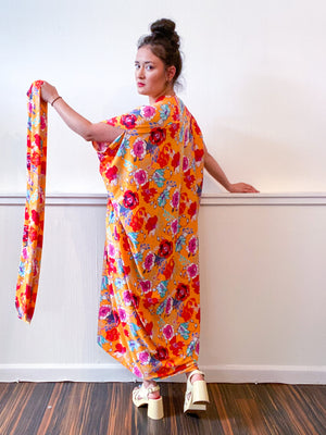 Print High Low Kimono Goldenrod Floral Knit