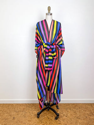 Print High Low Kimono Rainbow Stripe 2 Chiffon