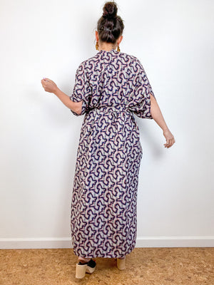 Print High Low Kimono Sketch Crepe de Chine