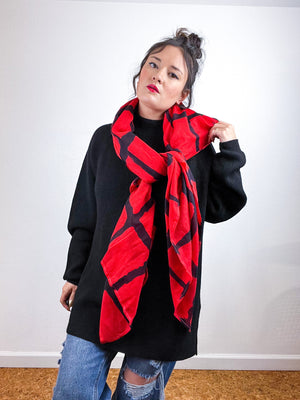 Hand-Dyed Cotton Voile Scarf Red Black Windowpane