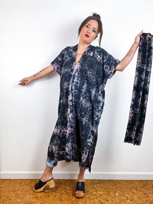 Single Gauze Midi Caftan Dress Deconstructed Black