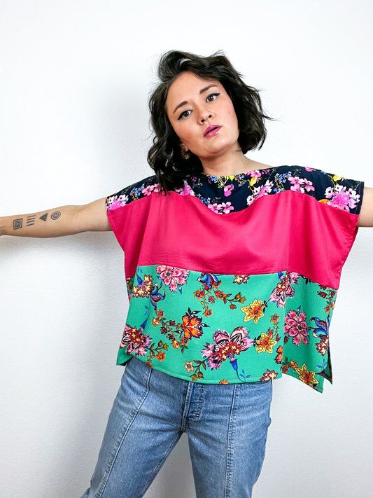 Scrappy Crop Navy Pink Green Floral