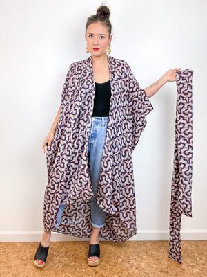 Print High Low Kimono Sketch Crepe de Chine