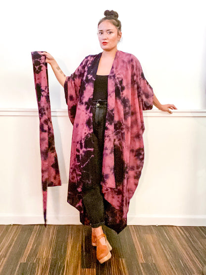 Hand-Dyed High Low Kimono Rose Black Overdye