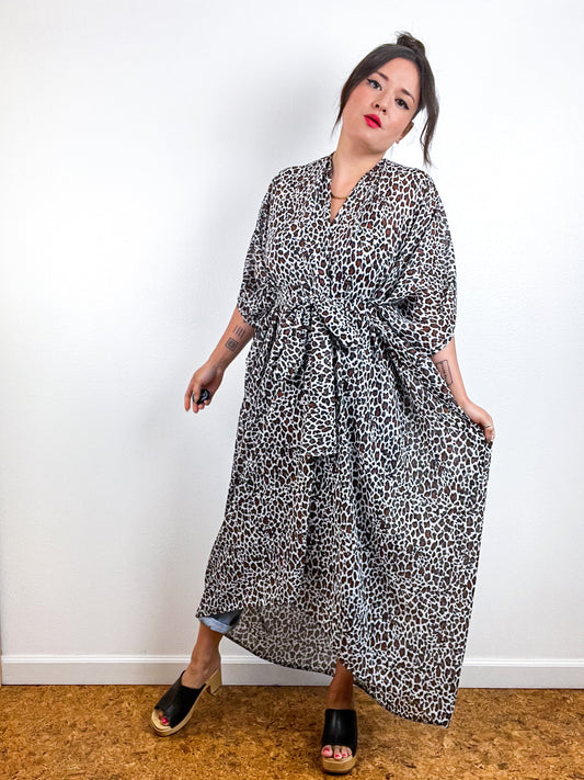 Print High Low Kimono Classic Leopard Chiffon