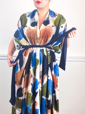 OOAK Hand-Dyed High Low Kimono Terracotta Moss Denim Raven Inkblot