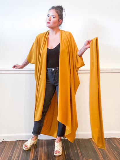 Solid High Low Kimono Turmeric Crepe De Chine