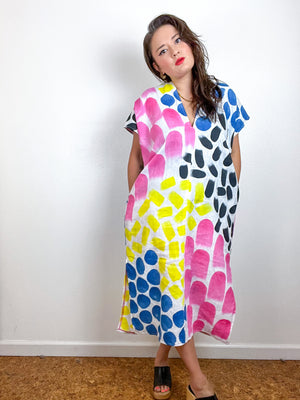 Hand-Dyed Linen Smock Dress Multi Confetti
