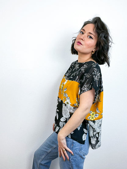 Scrappy Crop Marigold Black White Floral