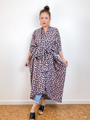 Print High Low Kimono Sketch Crepe de Chine