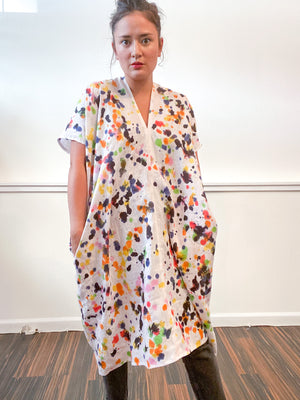 Hand-Dyed Linen Smock Dress Multicolor Drops