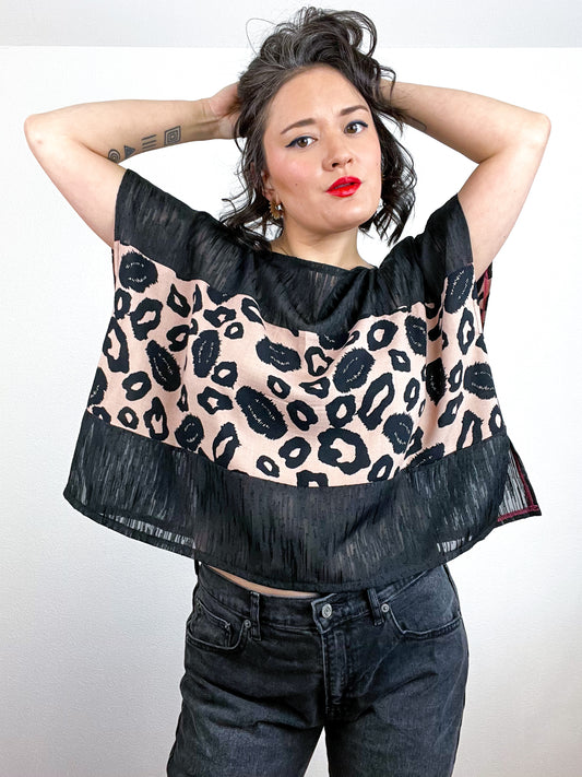 Scrappy Crop Black Tan Leopard