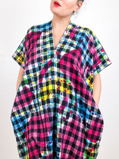 Disrupted Plaid Flannel Smock Dress Rainbow Buffalo