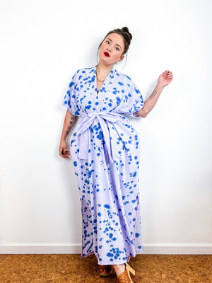 Single Gauze Duster Kimono Lilac Blue Speckle