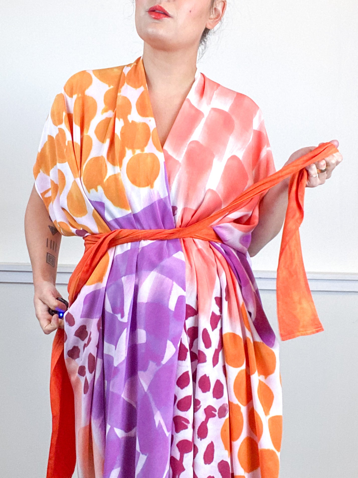 OOAK Hand-Dyed High Low Kimono Coral Tangerine Maroon Raspberry