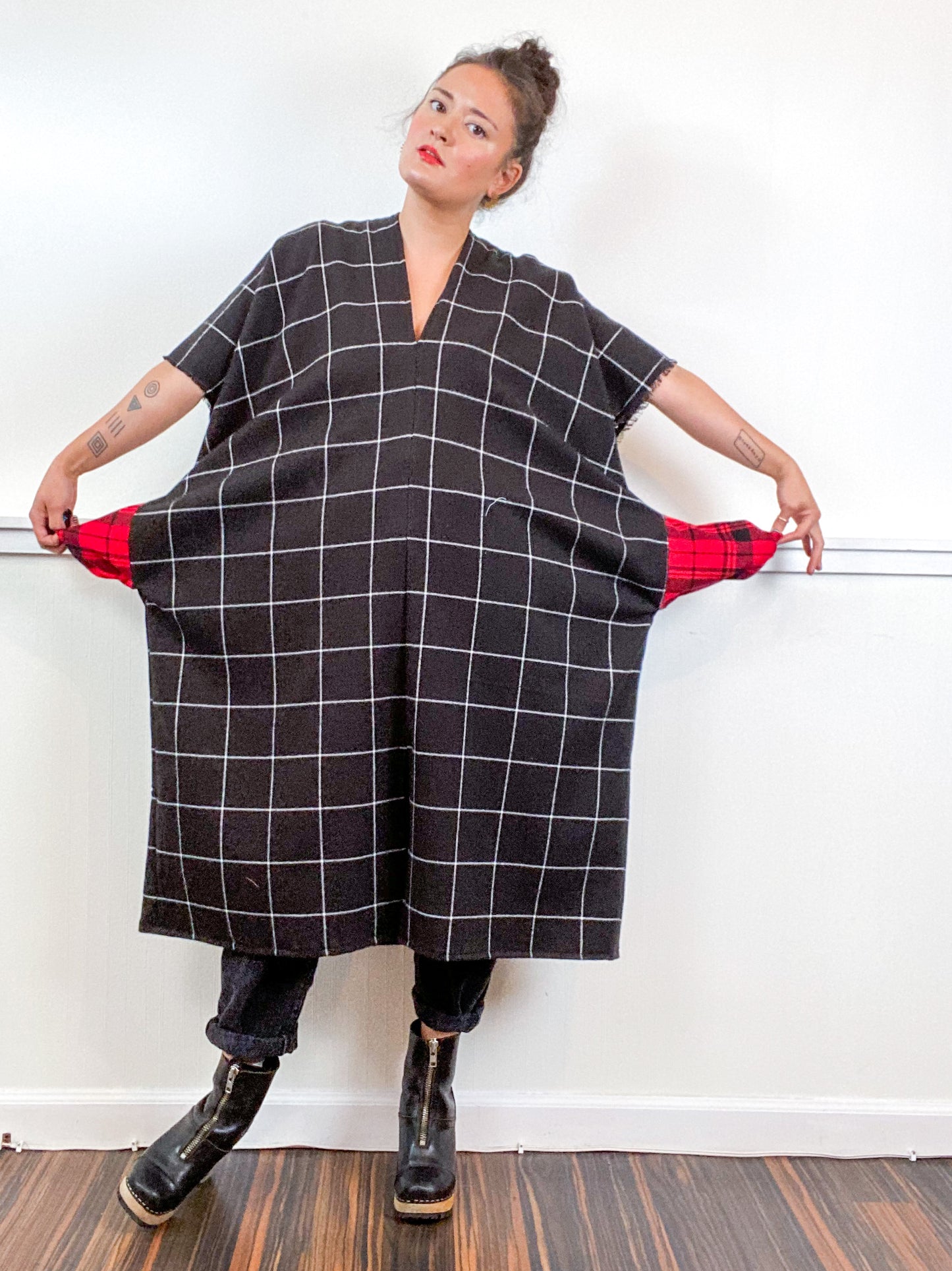 Plaid Smock Dress Black Windowpane