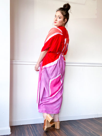 Limited Edition Hand-Dyed High Low Kimono Shape Study Pink Red