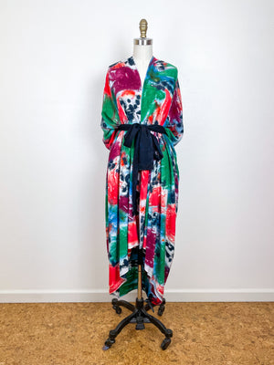 Hand-Dyed High Low Kimono Jewel Tones Watercolor