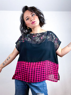 Scrappy Censor Crop Black Floral Checker