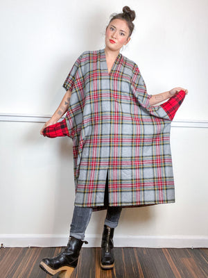 Plaid Smock Dress Grey Red Midi