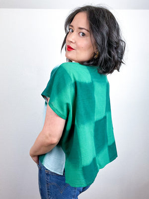 Hand-Dyed Flip Crop Aqua Green Checker