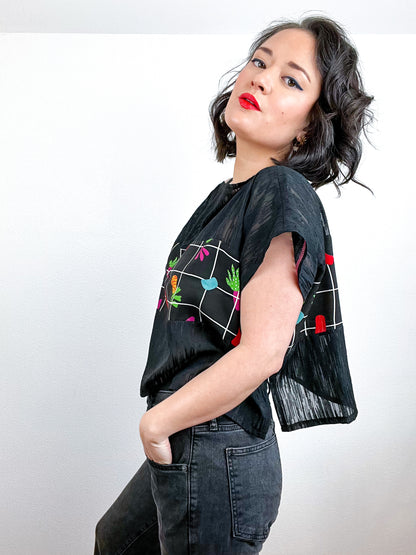 Scrappy Crop Black Grid Shapes
