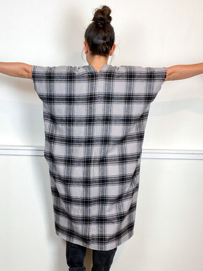 Plaid Smock Dress Classic Grey Size Medium