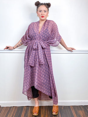 Print High Low Kimono Lavender Fox Chiffon