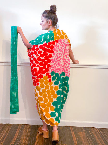Limited Edition Hand-Dyed High Low Kimono Emerald Scarlet Pink Marigold