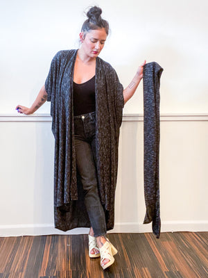 Solid High Low Kimono Charcoal Slub Sweater Knit