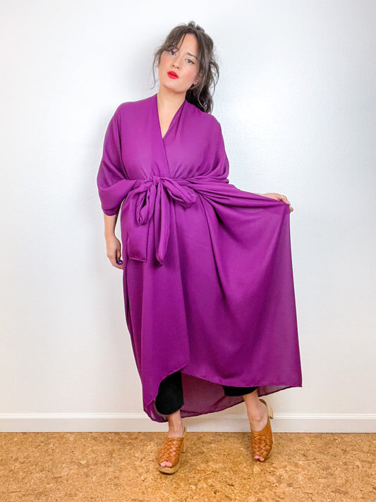 Solid High Low Kimono Plum Georgette