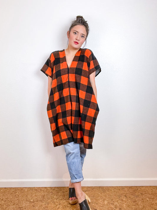 Sweater Knit Smock Dress Orange Black Buffalo