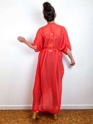 Solid High Low Kimono Tangerine Chiffon