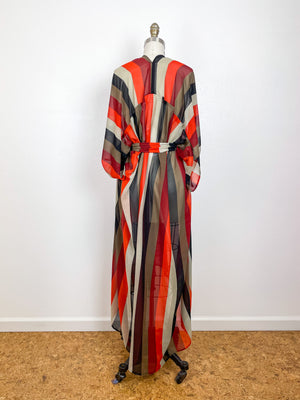 Print High Low Kimono 70s Stripe Chiffon