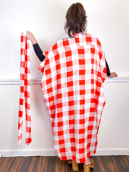 Print High Low Kimono Orange White Checker Rayon Challis