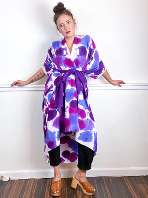 OOAK Hand-Dyed High Low Kimono Amethyst Orchid Plum Lavender Inkblot