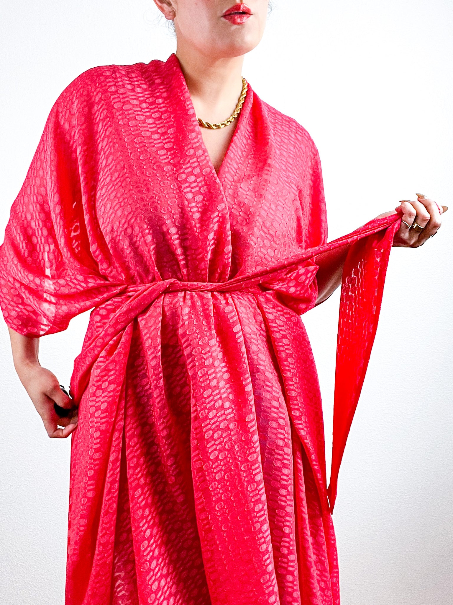 Solid High Low Kimono Scarlet Oval Chiffon