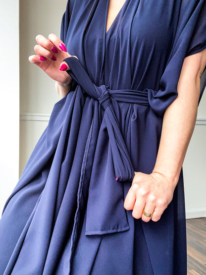 Print High Low Kimono Navy Georgette