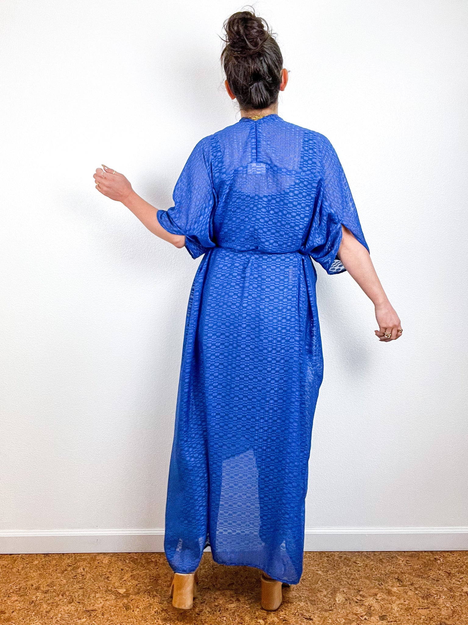 Solid High Low Kimono Royal Blue Oval Chiffon