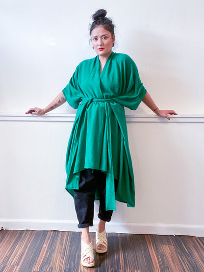 Solid High Low Kimono Emerald Cotton Gauze