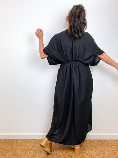 Solid High Low Kimono Black Rayon Challis