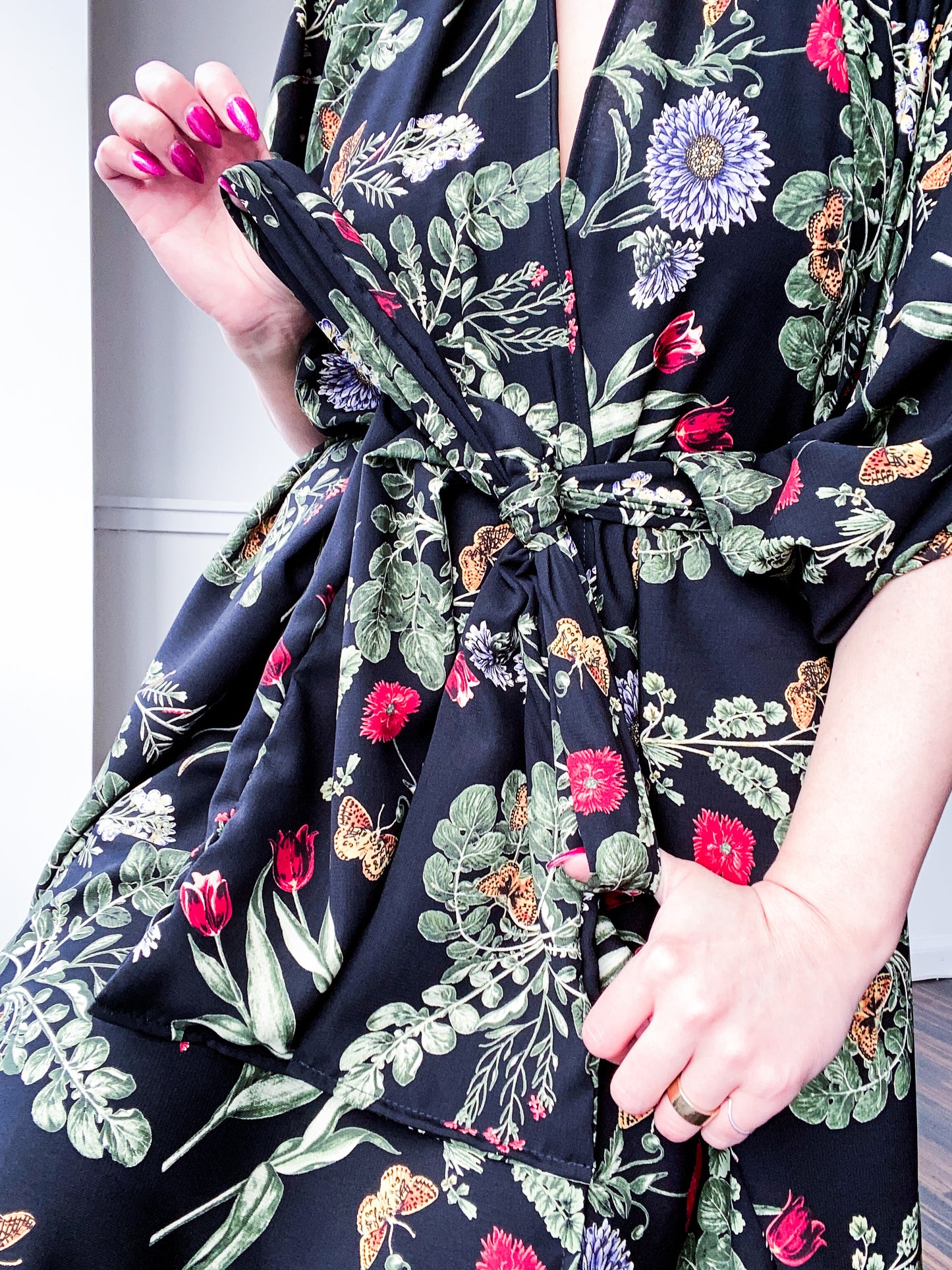 Print High Low Kimono Tulips and Herbs